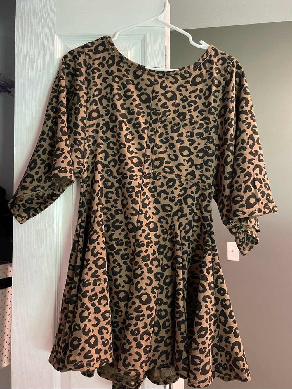 Leopard Print Sweatshirt material romper in Brown and Black